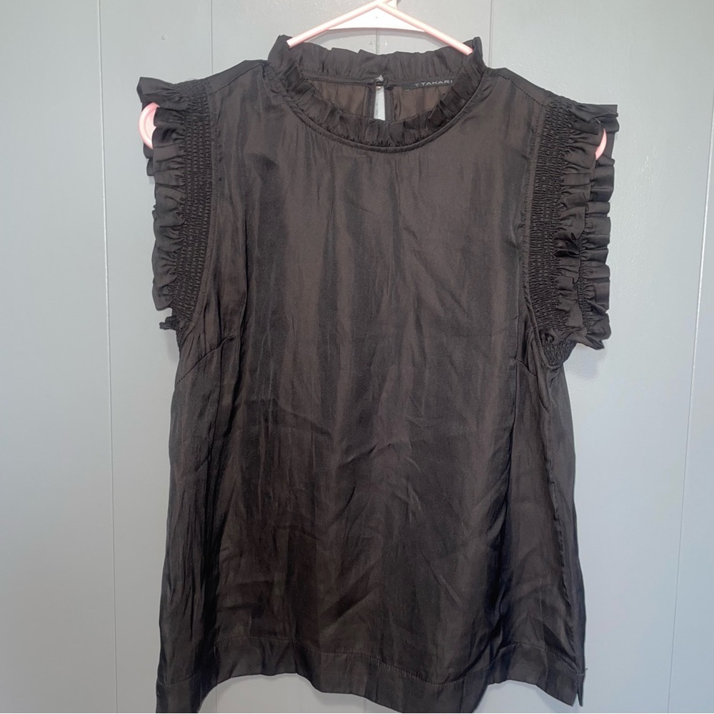 Tahari Black Sleeveless Ruffle Tank Top Medium